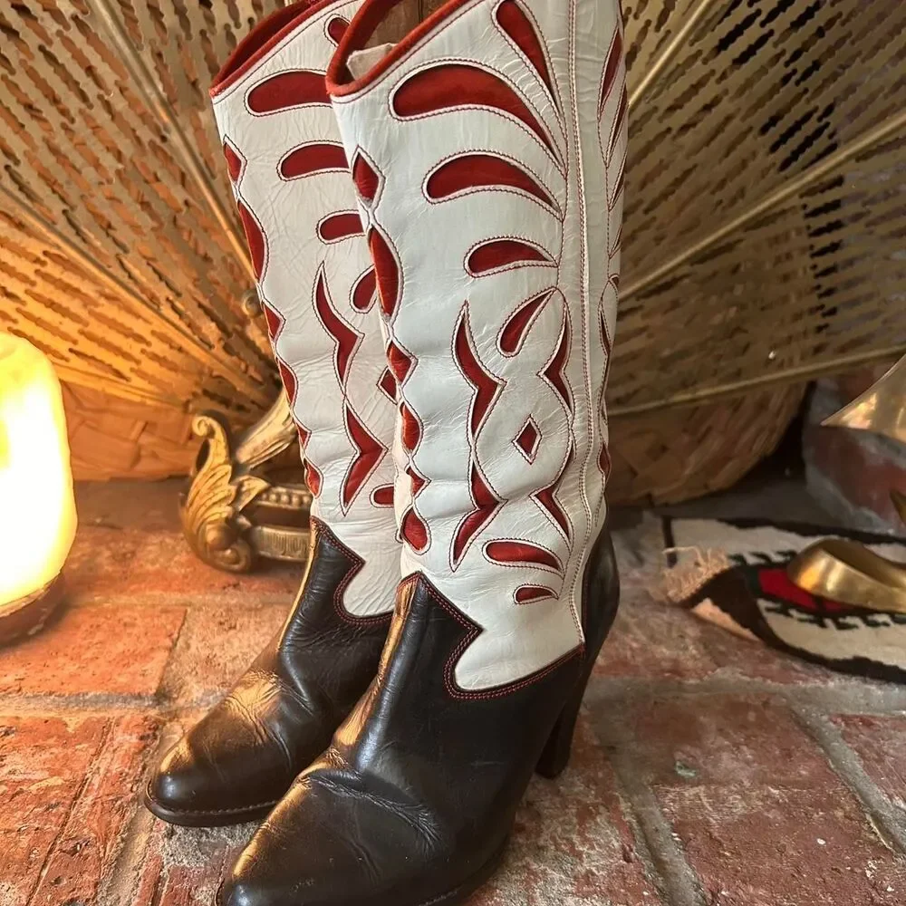vintage Salamander red black and white heeled cowboy boots - Picture 1 of 7